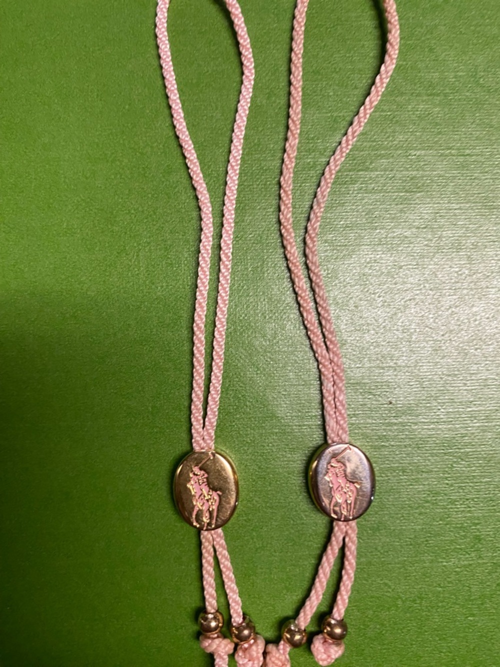 2 Ralph Lauren Pink Pony Bolo Bracelets with Equestrian Medallions- signed RL